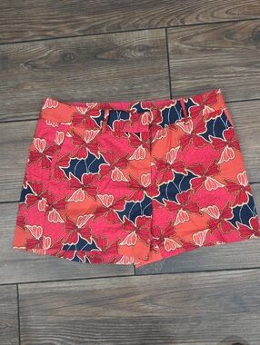 Ann Taylor Coral Red and Navy Floral Bermuda Shorts size 12